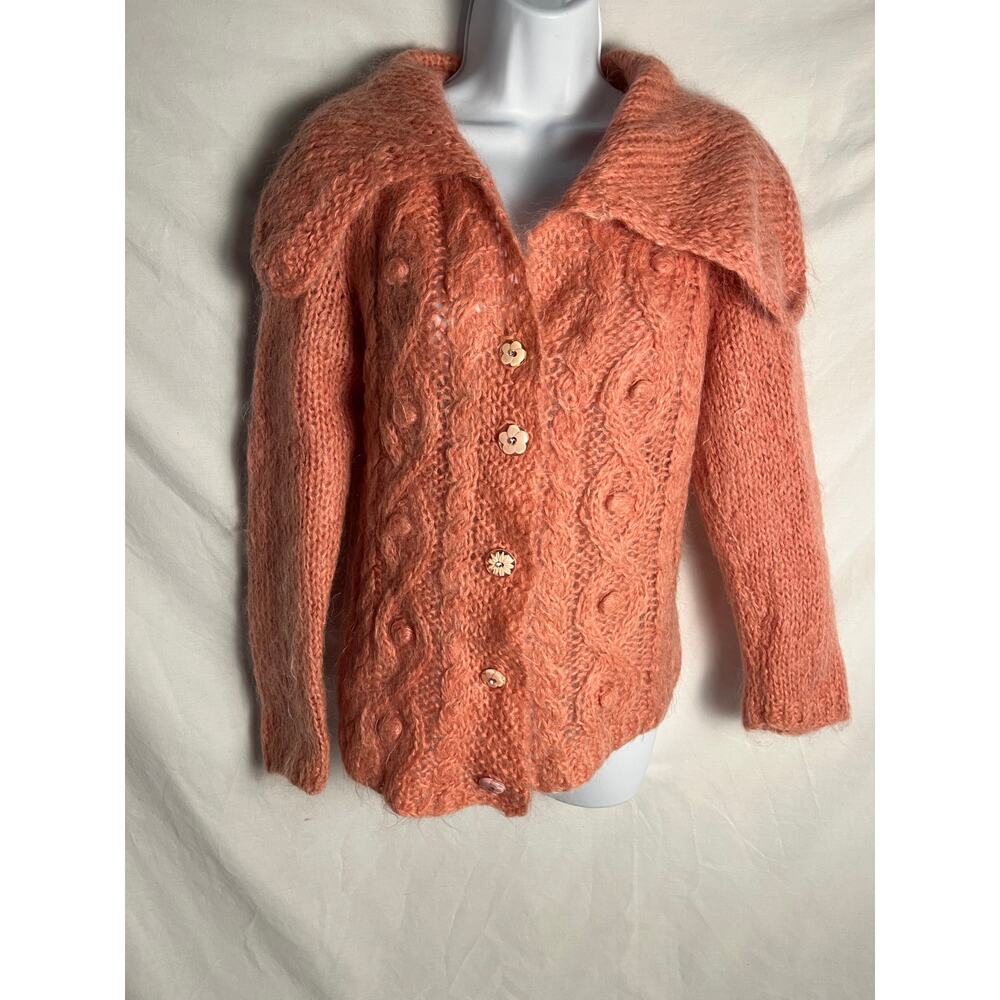 Free People Pink Mohair Blend Cable Knit Cardigan Sweater Size mMBoho